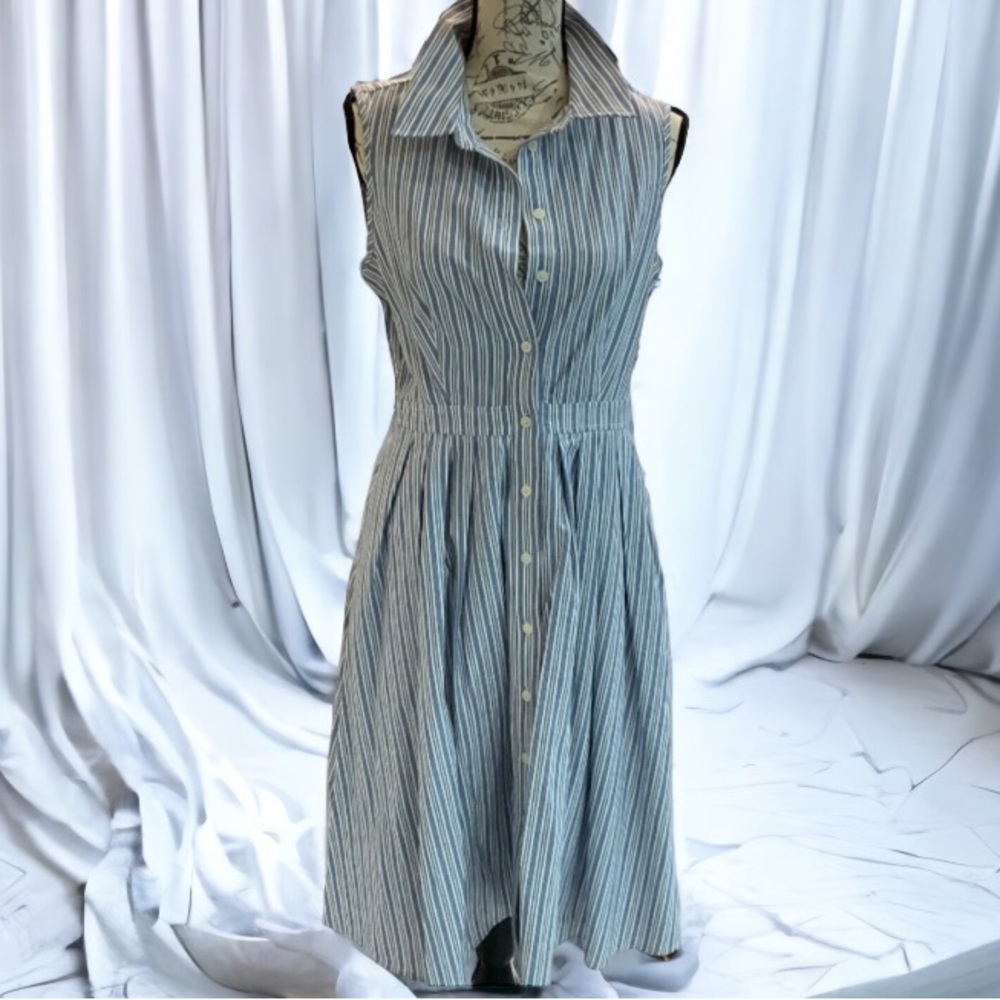 JONES NEW YORK SUMMER DRESS WITH POCKETS NWOT SIZE 8 blue white grey